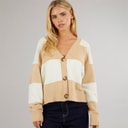 Brave Soul Womens Headley Stripe Cardigan Biscuit/Ivory