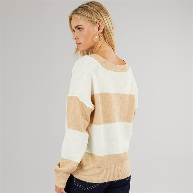 Brave Soul Womens Headley Stripe Cardigan Biscuit/Ivory - Image 2