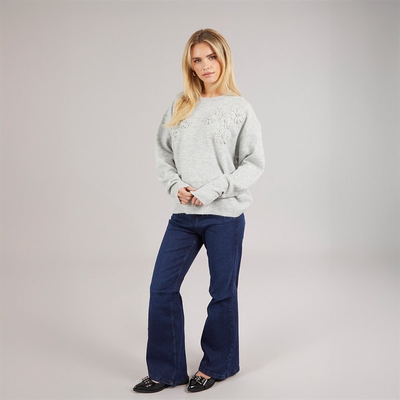 Brave Soul Womens Petala Crew Neck Jumper Light Grey Melange - Image 4
