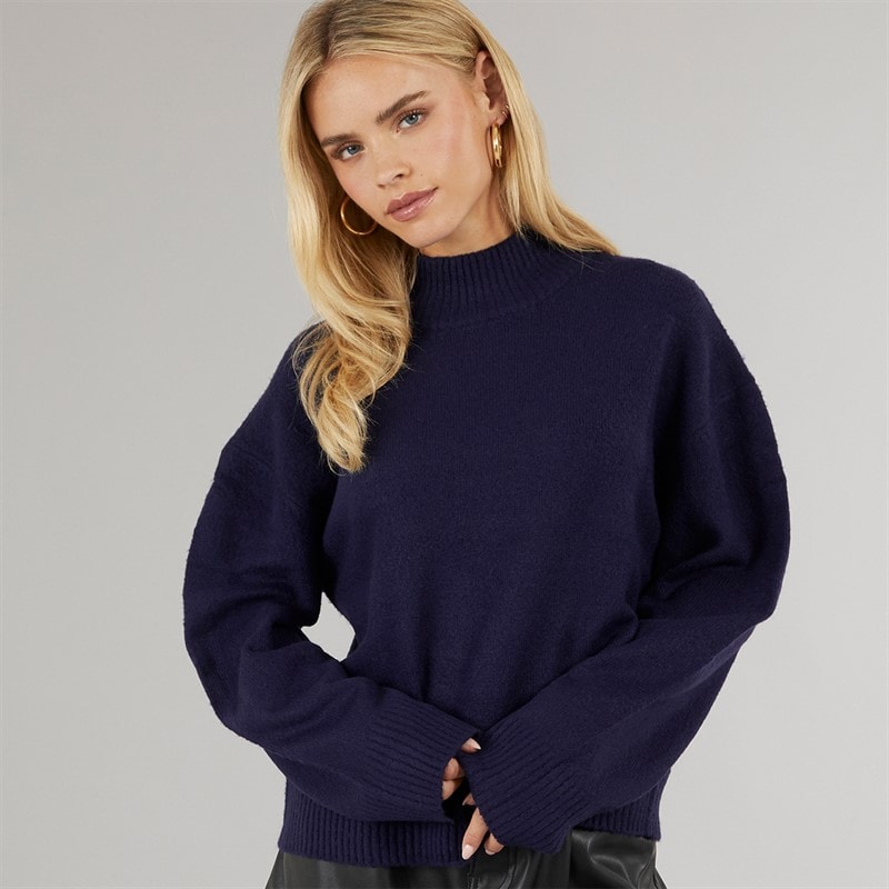 Brave Soul Womens Mossom Turtle Neck Jumper Navy Melange - Image 1