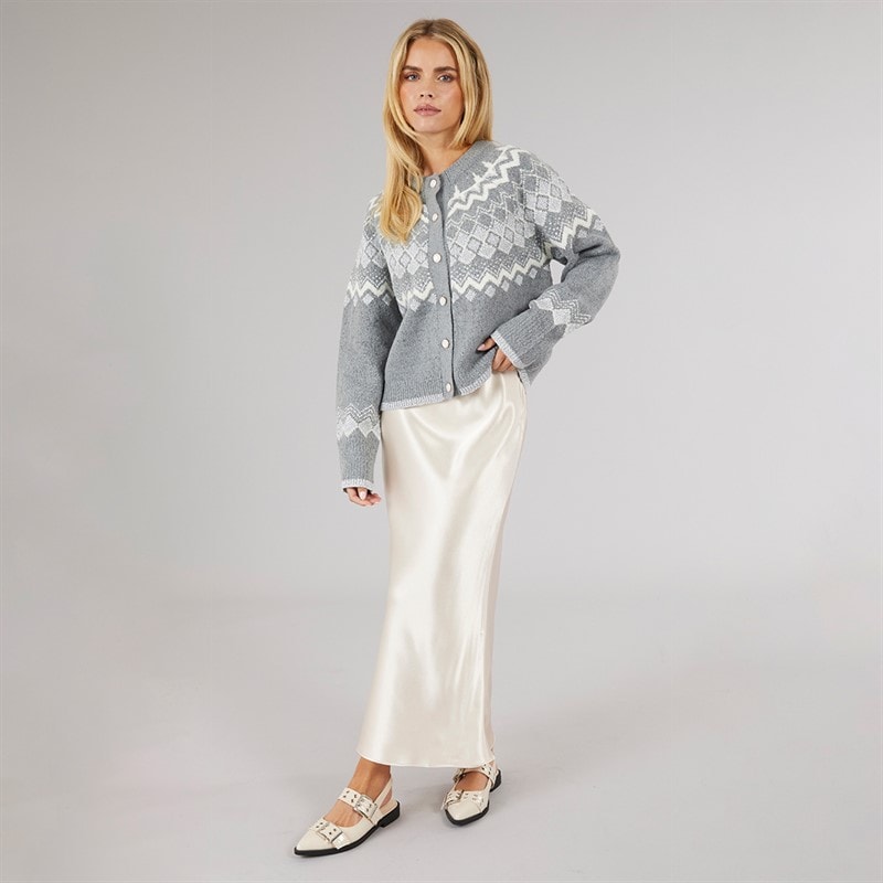 Brave Soul Womens Fansia Fairisle Cardigan Grey Melange/Ivory/Silver - Image 4