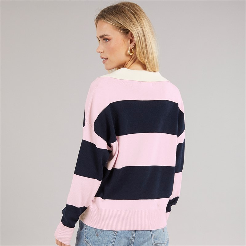 Brave Soul Womens Josie Stripe Jumper Navy/Pink - Image 2