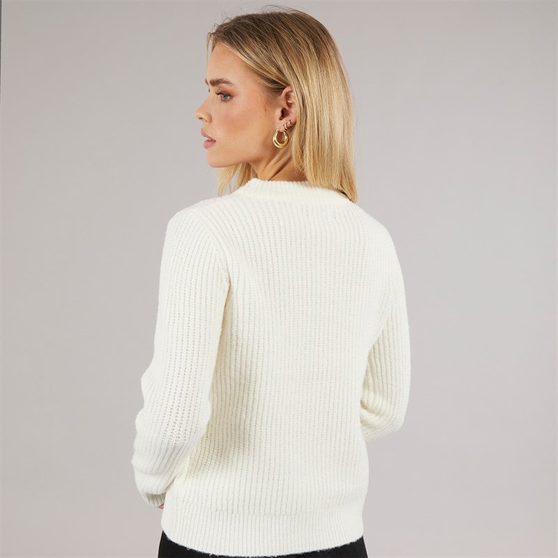 Brave Soul Womens Fisherman Crew Neck Jumper Cream/Black Bows - Image 2