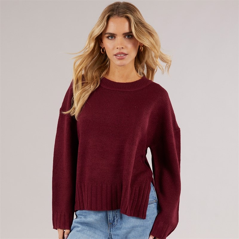 Brave Soul Womens Boyce Crew Neck Jumper Wine - Image 1