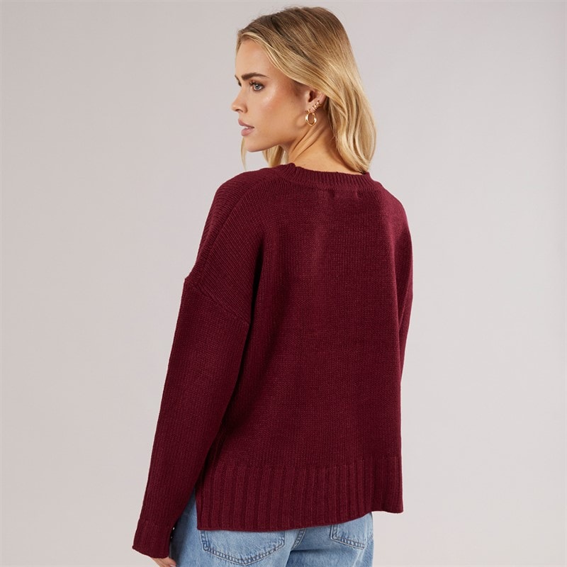 Brave Soul Womens Boyce Crew Neck Jumper Wine - Image 2