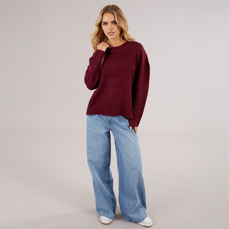 Brave Soul Womens Boyce Crew Neck Jumper Wine - Image 3