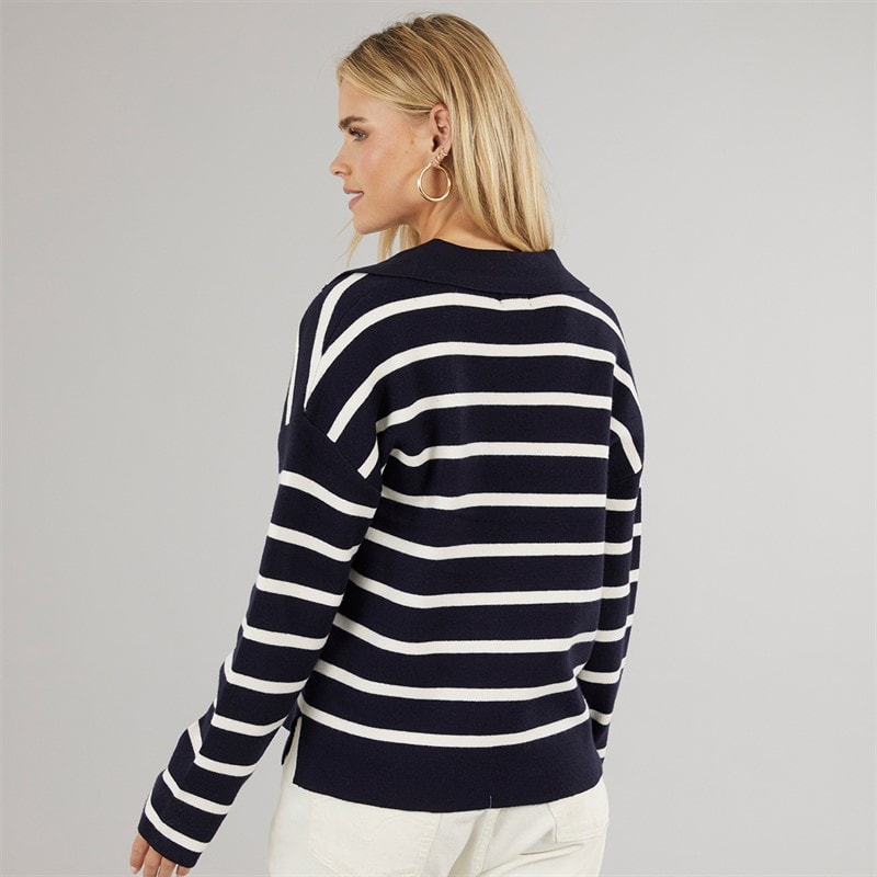 Brave Soul Womens Stripe Jumper Navy/Ivory Stripe - Image 2