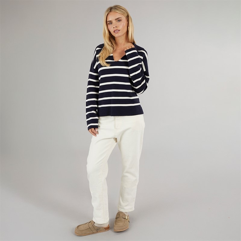 Brave Soul Womens Stripe Jumper Navy/Ivory Stripe - Image 3
