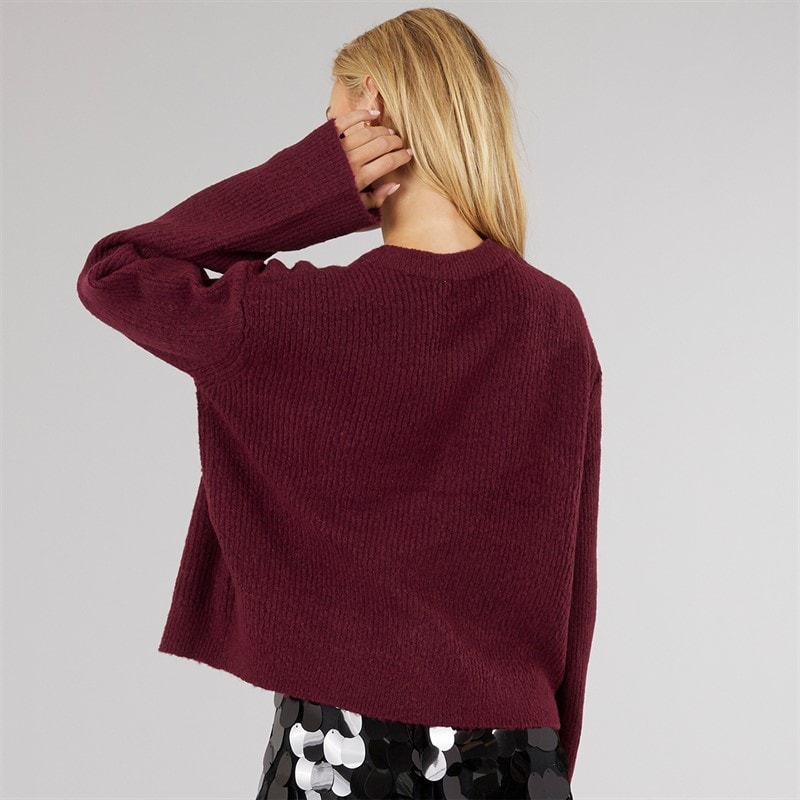 Brave Soul Womens Miya Fisherman Cardigan Aubergine/Black Bow - Image 2