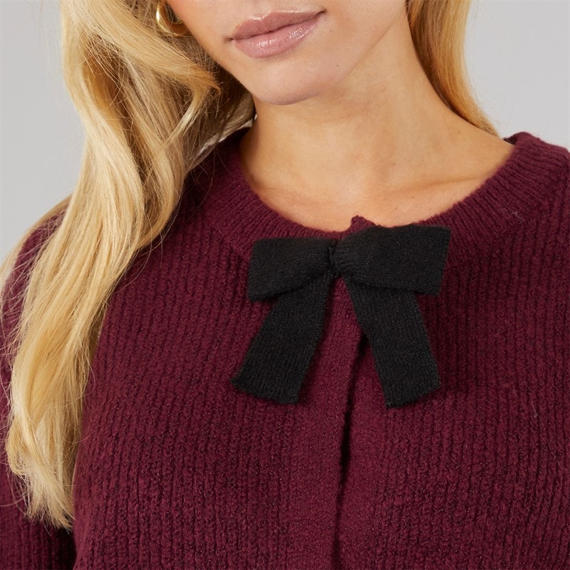 Brave Soul Womens Miya Fisherman Cardigan Aubergine/Black Bow - Image 3
