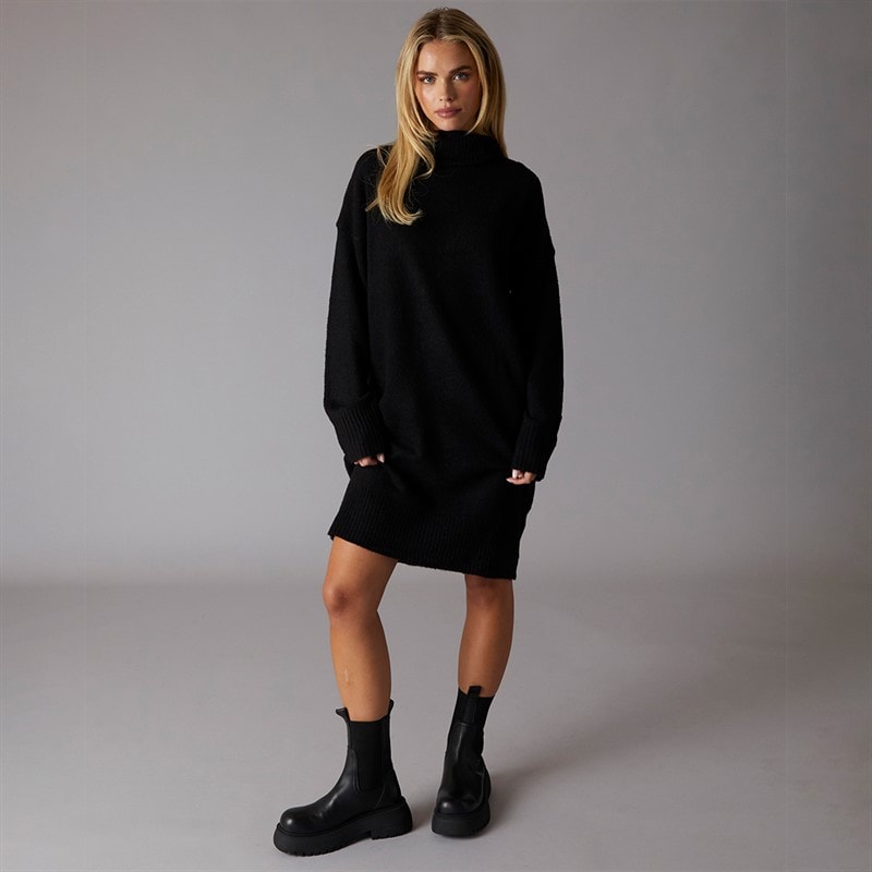 Brave Soul Womens Mingly Roll Neck Knitted Dress Black - Image 4