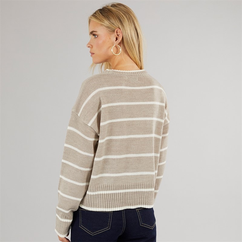Brave Soul Womens Mason Crew Neck Jumper Mink/White Stripe - Image 2