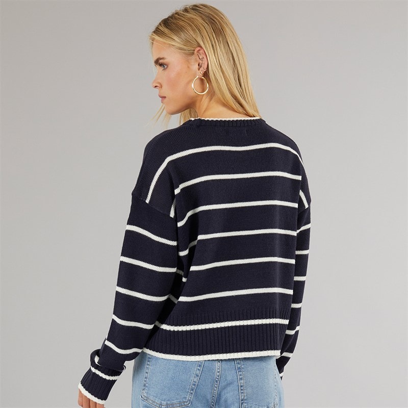 Brave Soul Womens Mason Crew Neck Jumper Navy/White Stripe - Image 2