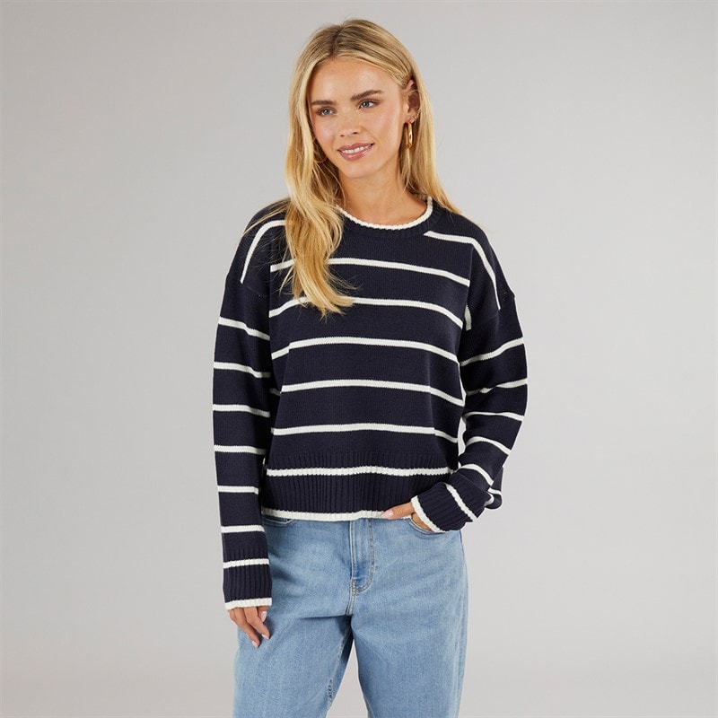 Brave Soul Womens Mason Crew Neck Jumper Navy/White Stripe - Image 3