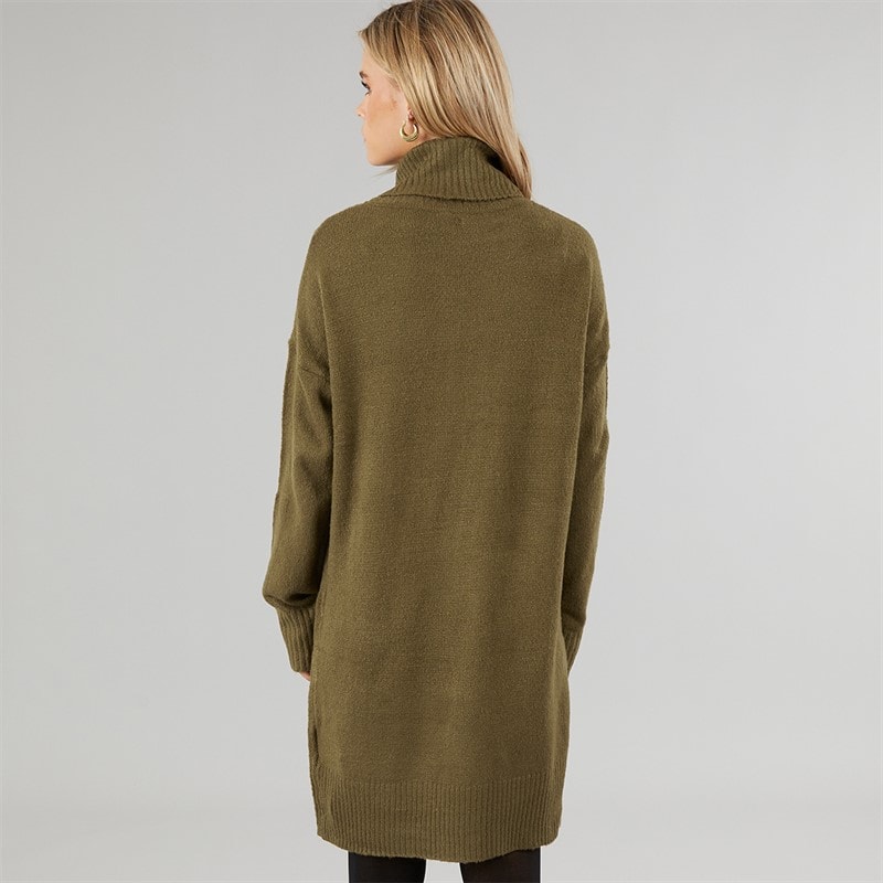 Brave Soul Womens Mingly Roll Neck Knitted Dress Khaki - Image 2