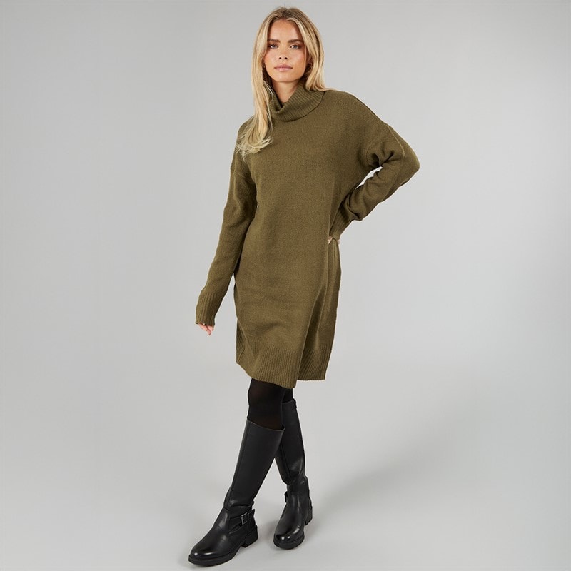Brave Soul Womens Mingly Roll Neck Knitted Dress Khaki - Image 4