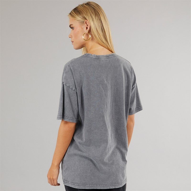 Brave Soul Womens Oversized Graphic T-Shirt Silver Grey Acid Wash - Image 2