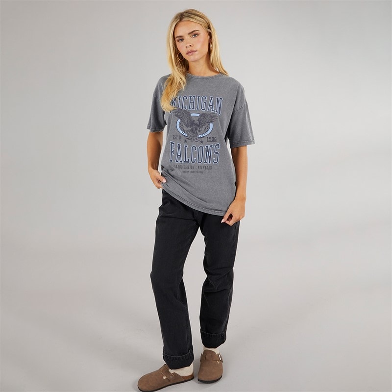 Brave Soul Womens Oversized Graphic T-Shirt Silver Grey Acid Wash - Image 3