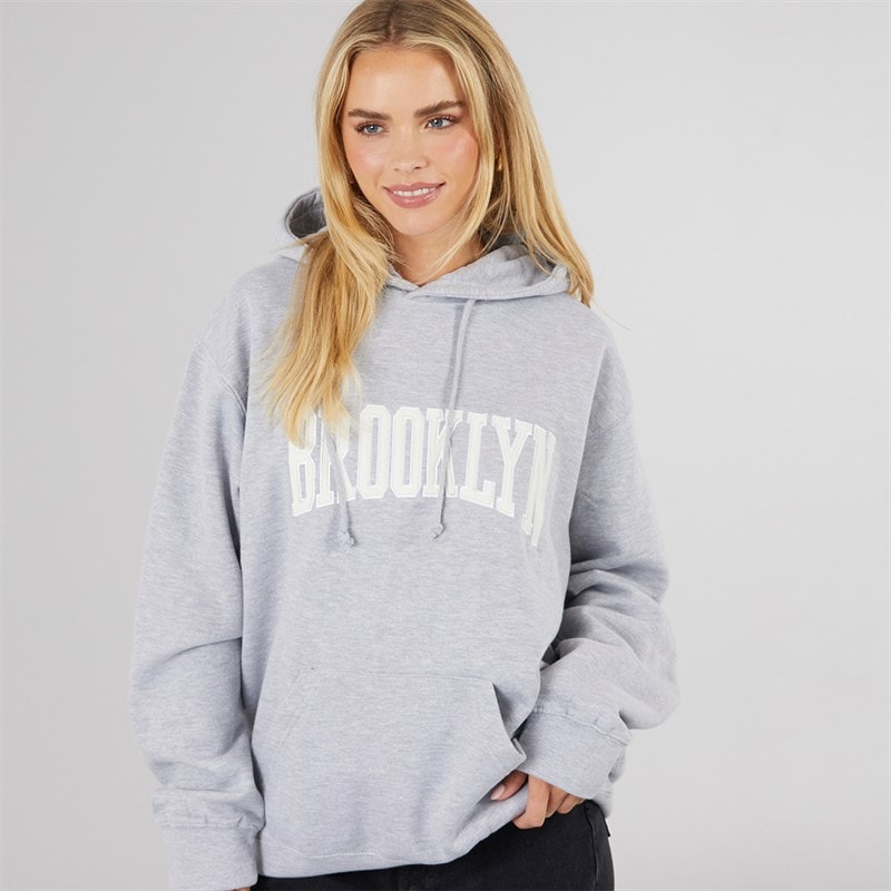Brave Soul Womens Eilani Printed Hoodie Grey Marl/White - Image 3