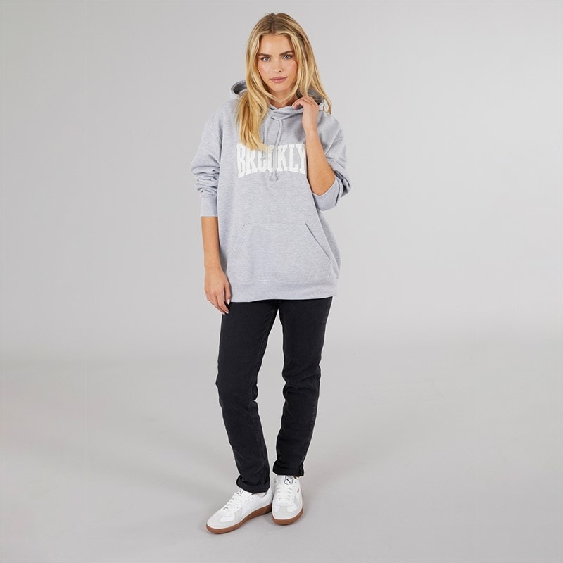 Brave Soul Womens Eilani Printed Hoodie Grey Marl/White - Image 4