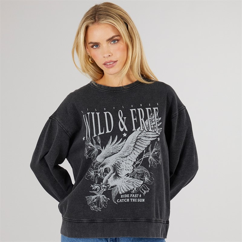 Brave Soul Womens Beth Graphic Sweatshirt Black - Image 3