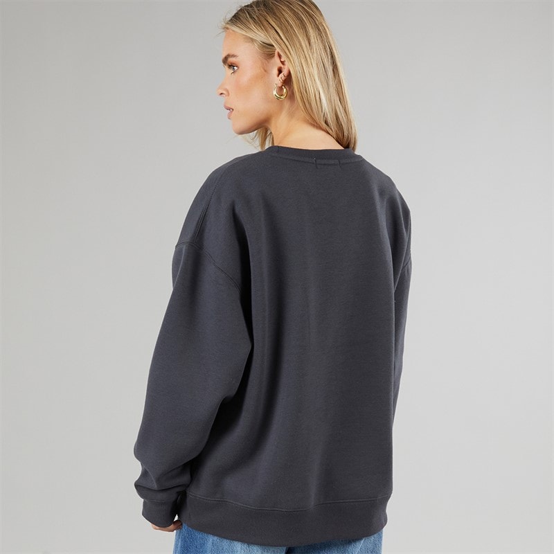 Brave Soul Womens Moll Embroided Sweatshirt Charcoal - Image 2