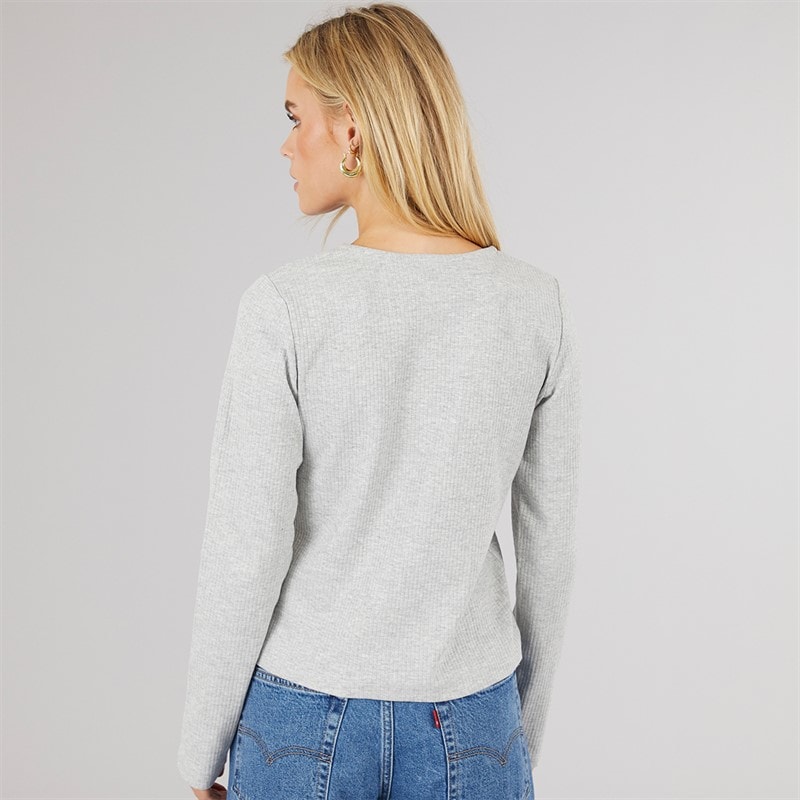 Brave Soul Womens Ellie Ribbed T-Shirt Grey Marl - Image 2
