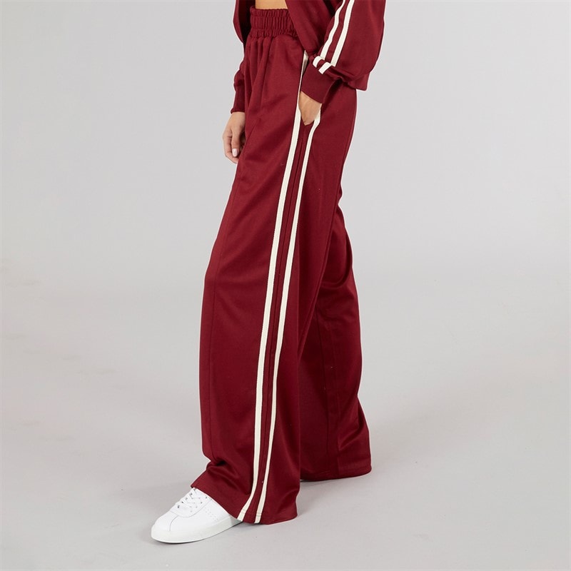 Brave Soul Womens Noelle Stripe Joggers Burgundy/Cream - Image 3
