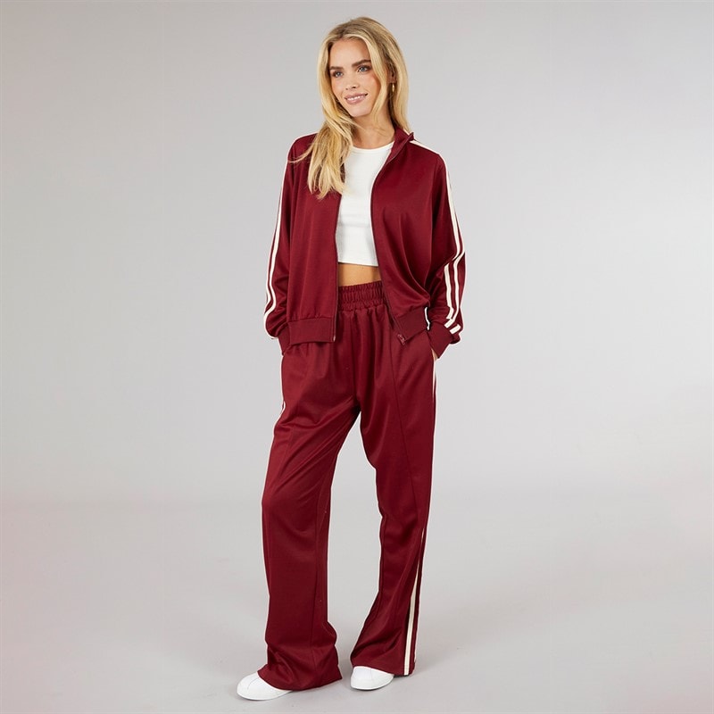 Brave Soul Womens Noelle Stripe Joggers Burgundy/Cream - Image 4