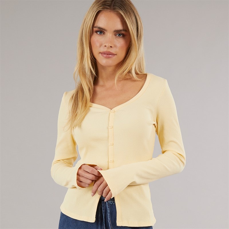 Brave Soul Womens Yorke Button T-Shirt Butter Yellow - Image 1