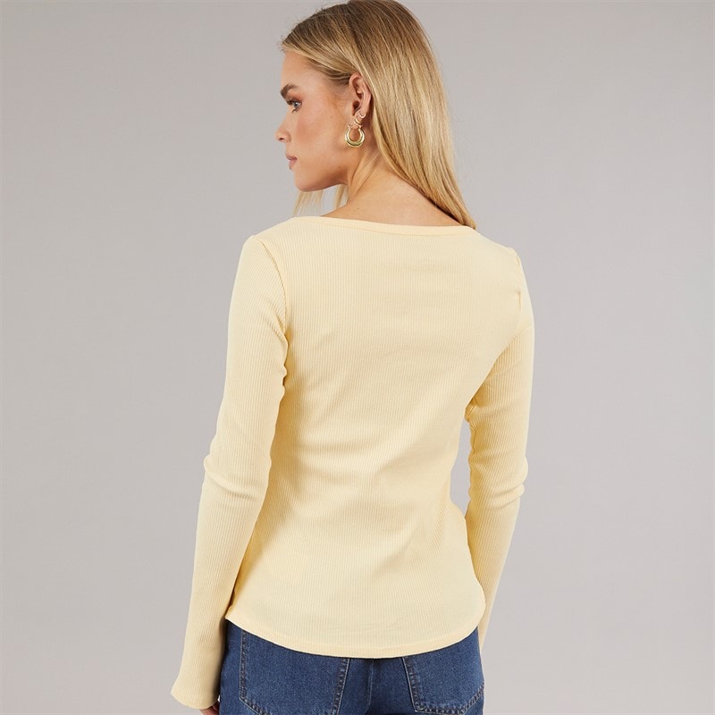 Brave Soul Womens Yorke Button T-Shirt Butter Yellow - Image 2