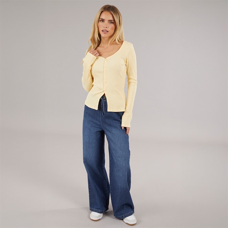 Brave Soul Womens Yorke Button T-Shirt Butter Yellow - Image 3