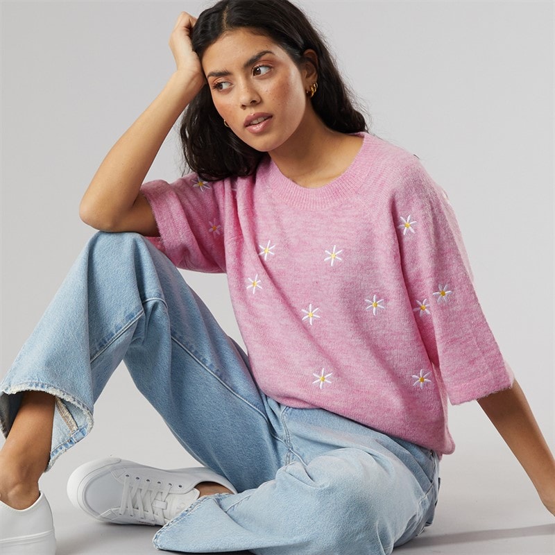 Brave Soul Womens Fibbs Knit Jumper Pink Melange