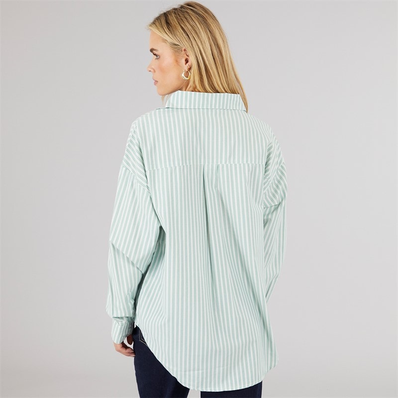 Brave Soul Womens Francis Oversized Shirt Green/White - Image 2