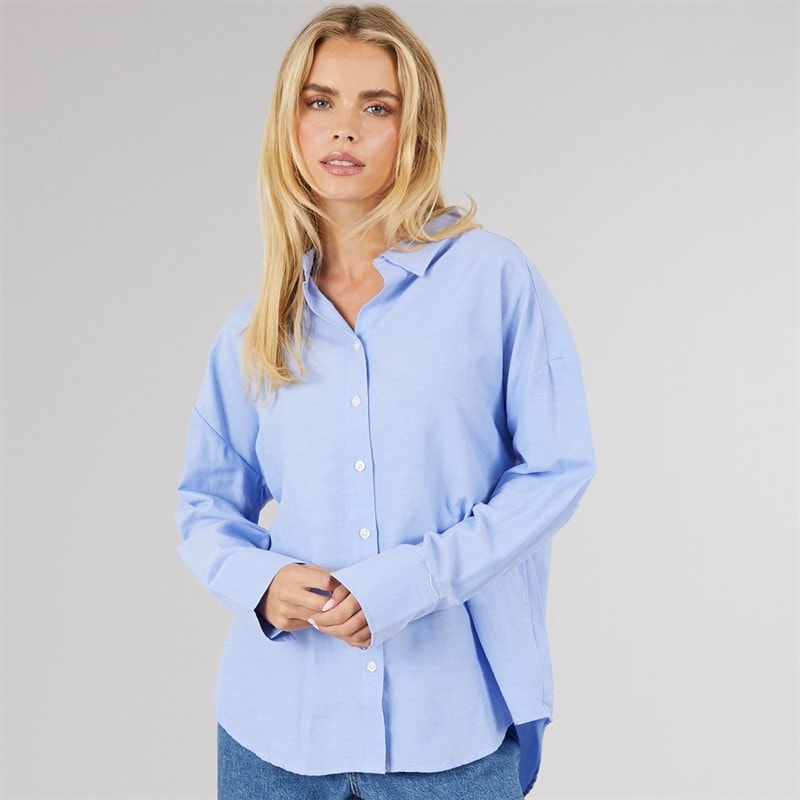 Brave Soul Womens Jennifer Collared Shirt Blue - Image 3