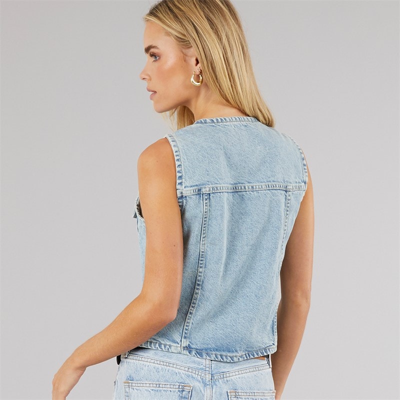 Brave Soul Womens Charlie Denim Vest Pale Blue Wash - Image 2