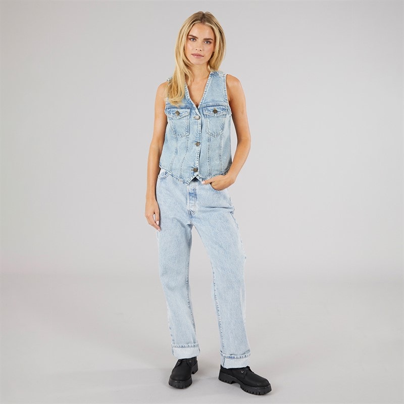 Brave Soul Womens Charlie Denim Vest Pale Blue Wash - Image 4