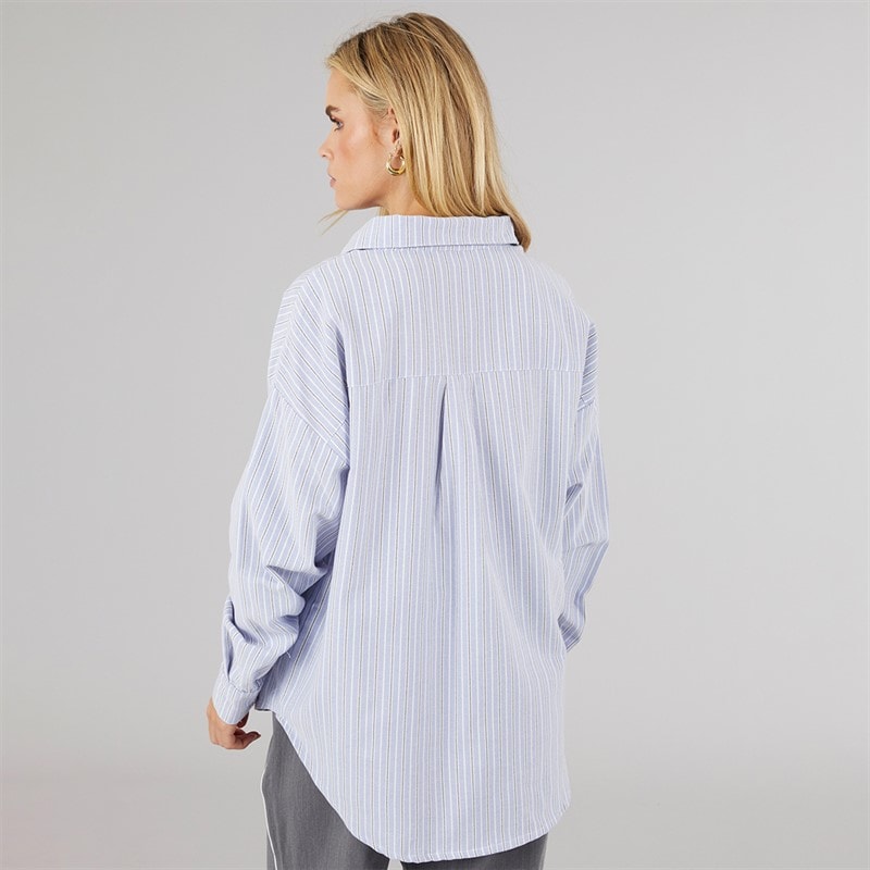 Brave Soul Womens Fraser Oversized Shirt Blue/White/Black Stripe - Image 2