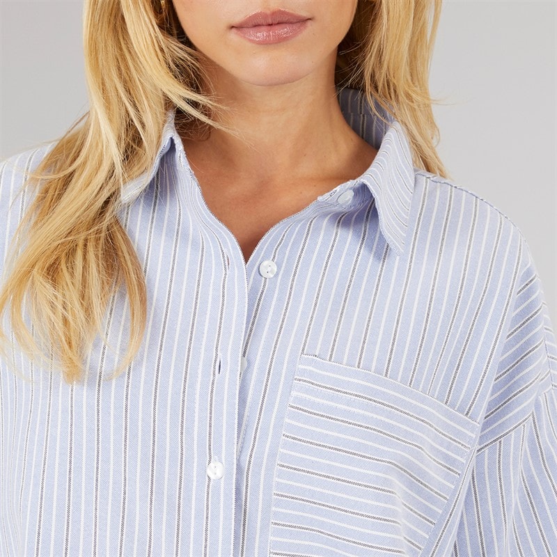 Brave Soul Womens Fraser Oversized Shirt Blue/White/Black Stripe - Image 3