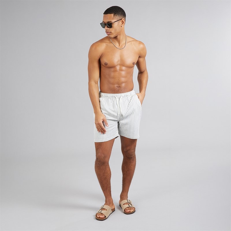 Brave Soul Mens Mirador Stripe Swim Shorts Off White/Grey - Image 3