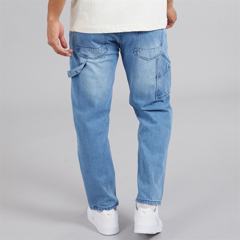Brave Soul Mens Joiner Carpenter Loose Fit Jeans Light Blue - Image 2