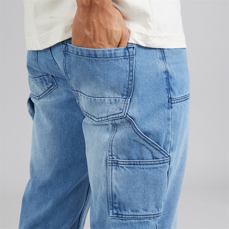 Brave Soul Mens Joiner Carpenter Loose Fit Jeans Light Blue - Image 3
