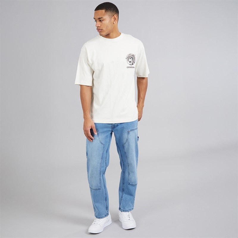 Brave Soul Mens Joiner Carpenter Loose Fit Jeans Light Blue - Image 4