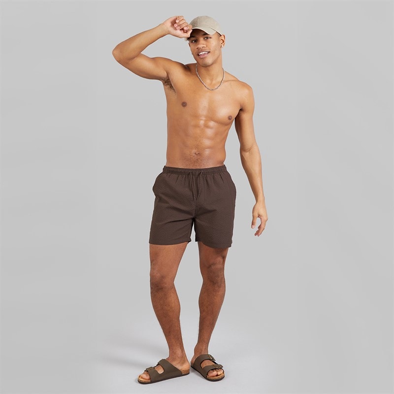 Brave Soul Mens Salou Seersucker Swim Shorts Mocha - Image 3