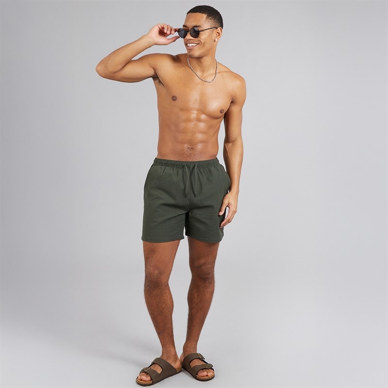 Brave Soul Mens Salou Seersucker Swim Shorts Khaki - Image 3
