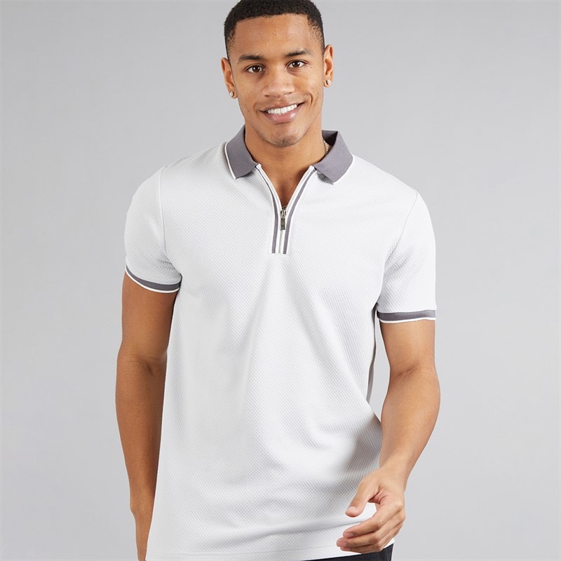 Brave Soul Mens Pythios Short Sleeve Contrast Polo Shirt Grey/Charcoal - Image 1
