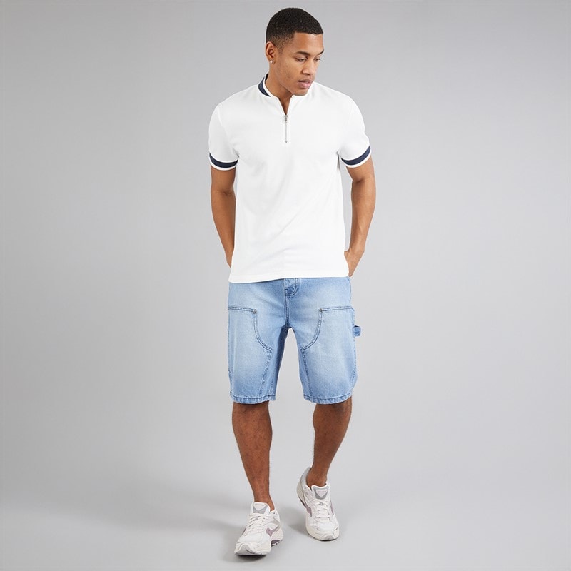 Brave Soul Mens Allsop 1/4 Zip Short Sleeve Polo Shirt Cream/Navy/Cream - Image 3