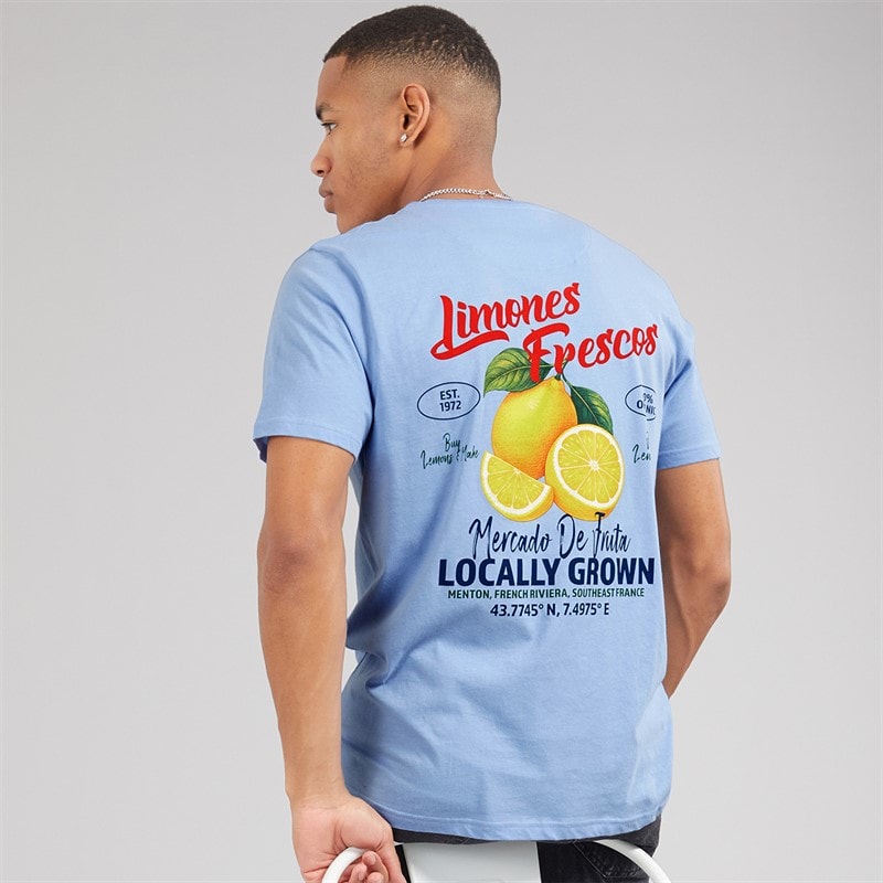 Brave Soul Mens Citron T-Shirt Cloud Blue/Multi Colour Print - Image 1