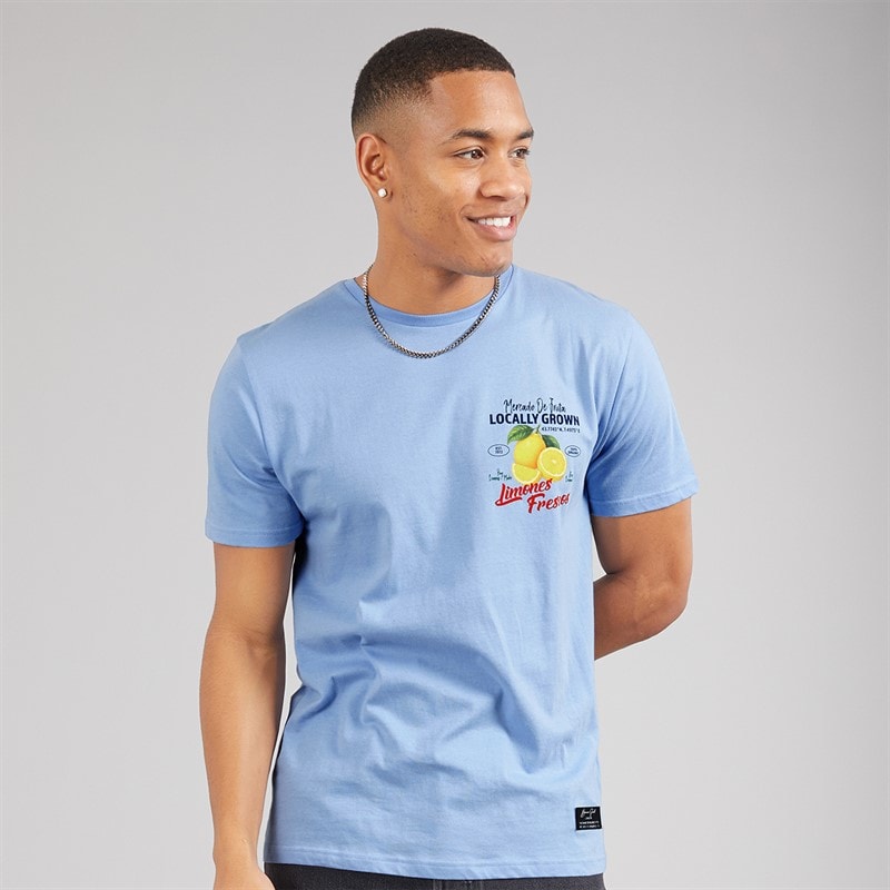 Brave Soul Mens Citron T-Shirt Cloud Blue/Multi Colour Print - Image 2