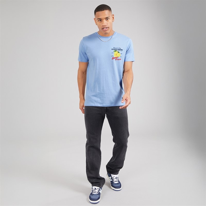 Brave Soul Mens Citron T-Shirt Cloud Blue/Multi Colour Print - Image 4